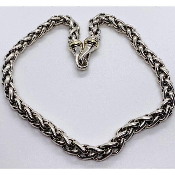 DAVID YURMAN Wheat Link Necklace Sterling Silver 14k Gold 16" 8MM